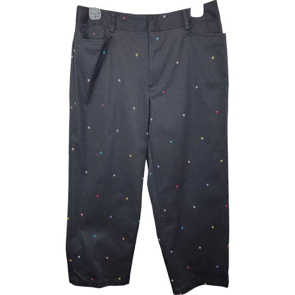 Rafaella‎ Black Embroidered Colorful Polka Dot Stretch Capri Womens 10 NWT